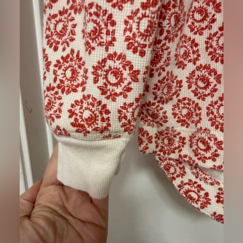 By Anthropologie Long-Sleeve Waffle Knit Pajama Top red/cream - size S - Henley - Picture 6 of 9